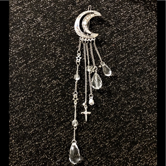 SILVER MOON CRYSTAL RHINESTONE DANGLE HAIRPIN - Picture 3 of 6